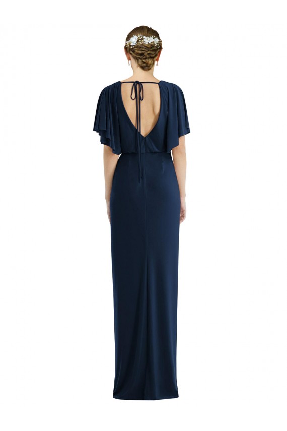 Bleu marine foncé Fourreau Bateau Spandex Longue Robes demoiselle d'honneur / Robes de bal à Vendre