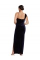 Bleu marine foncé Fourreau Bretelles spaghetti Col Carré Velours Stretch Longue Formelles Robes demoiselle d'honneur / Robes de soirée / Robes de bal à Vendre