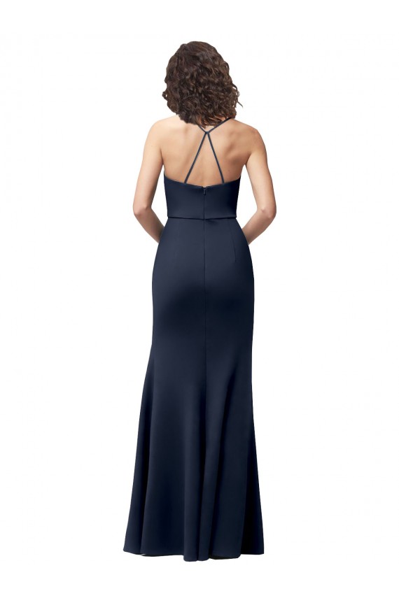 Bleu marine foncé Fourreau Bretelles spaghetti Crêpe Stretch Longue Formelles Robes demoiselle d'honneur / Robes de soirée / Robes de bal à Vendre