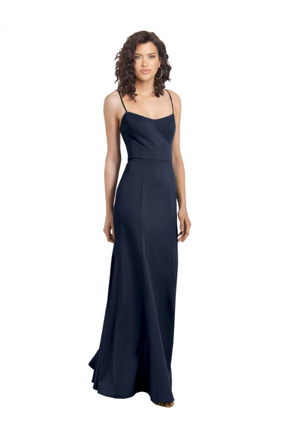 Bleu marine foncé Fourreau Col Haut Bretelles spaghetti Crêpe Stretch Longue Formelles Robes demoiselle d'honneur / Robes de soirée / Robes de bal à Vendre