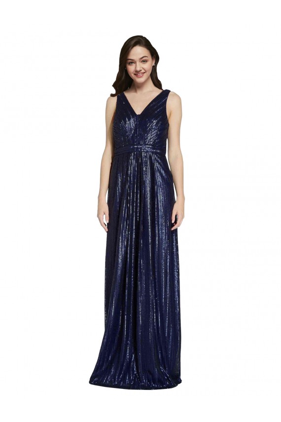 Bleu marine foncé Fourreau Col V Paillette Longue Formelles Robes demoiselle d'honneur / Robes de soirée / Robes de bal à Vendre