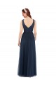 Bleu marine foncé Fourreau Col V Tulle Longue Robes demoiselle d'honneur à Vendre