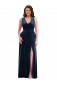 Bleu marine foncé Fourreau Col V Velours Stretch Longue Formelles Robes demoiselle d'honneur / Robes de soirée / Robes de bal à Vendre
