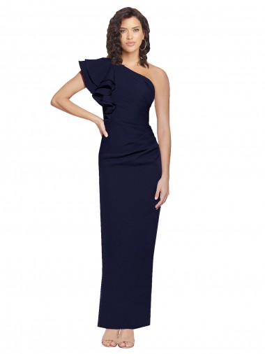 Bleu marine foncé Fourreau Crêpe Stretch Longue Formelles Robes demoiselle d'honneur / Robes de soirée / Robes de bal à Vendre
