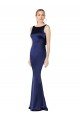 Bleu marine foncé Fourreau Licou Col Haut Satiné Stretch Longue Formelles Robes demoiselle d'honneur / Robes de soirée / Robes de bal à Vendre