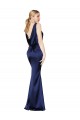 Bleu marine foncé Fourreau Licou Col Haut Satiné Stretch Longue Formelles Robes demoiselle d'honneur / Robes de soirée / Robes de bal à Vendre