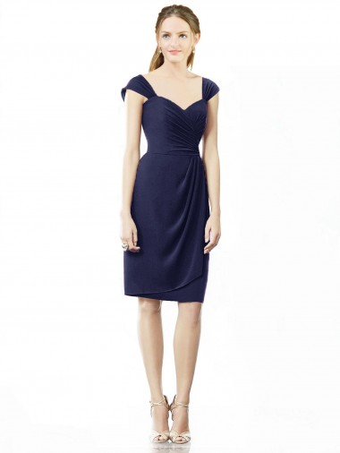 Bleu marine foncé Fourreau Mousseline Courte Robes demoiselle d'honneur à Vendre