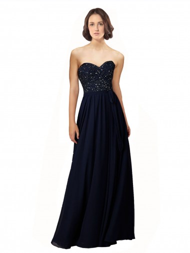 Bleu marine foncé Fourreau Mousseline Longue Robes demoiselle d'honneur à Vendre
