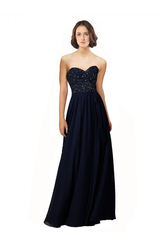 Bleu marine foncé Fourreau Mousseline Longue Robes demoiselle d'honneur à Vendre