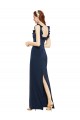 Bleu marine foncé Fourreau Scoop Crêpe Stretch Longue Formelles Robes demoiselle d'honneur / Robes de soirée / Robes de bal à Vendre