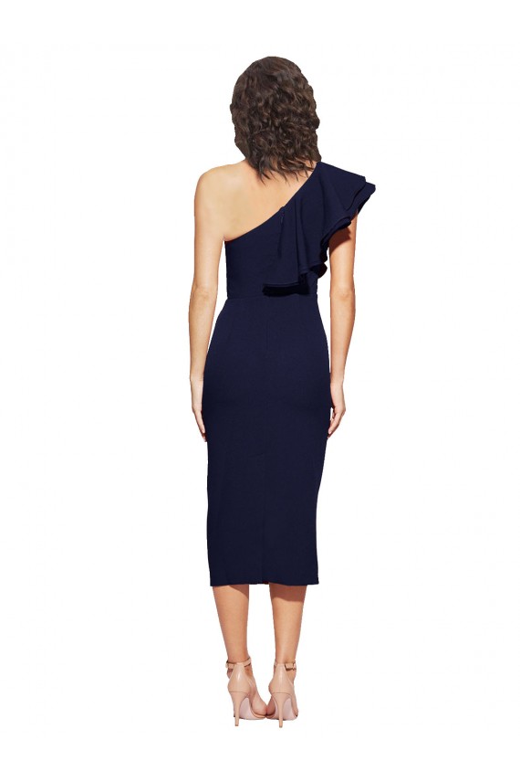 Bleu marine foncé Fourreau midi Crêpe Stretch Courte Robes demoiselle d'honneur / Robes de soirée / Robes de cocktail à Vendre