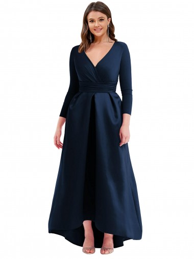 Bleu marine foncé Princesse Col V Spandex Longue Asymétrique Formelles Robes demoiselle d'honneur / Robes de soirée / Robes de bal à Vendre