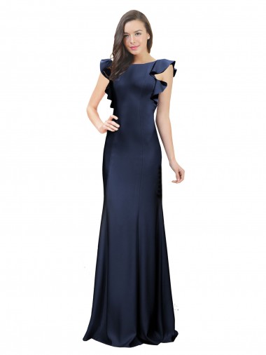Bleu marine foncé Sirène Bateau Crêpe Stretch Longue Robes demoiselle d'honneur / Robes de bal à Vendre