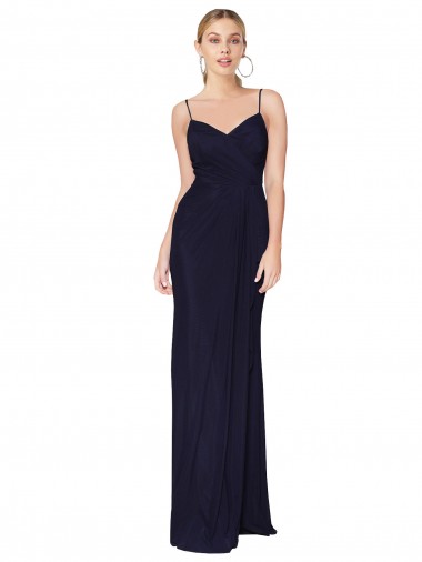 Bleu marine foncé Sirène Bretelles spaghetti Mousseline Longue Formelles Robes demoiselle d'honneur / Robes de soirée / Robes de bal à Vendre