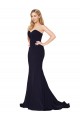 Bleu marine foncé Sirène Col Haut Balayage train Crêpe Stretch Longue Formelles Robes demoiselle d'honneur / Robes de soirée / Robes de bal à Vendre