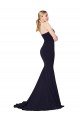 Bleu marine foncé Sirène Col Haut Balayage train Crêpe Stretch Longue Formelles Robes demoiselle d'honneur / Robes de soirée / Robes de bal à Vendre