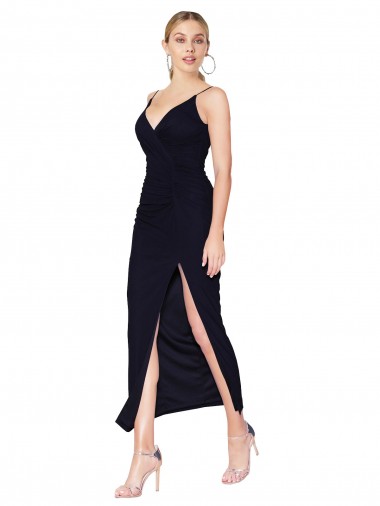 Bleu marine foncé Sirène Col V Mousseline Courte Robes demoiselle d'honneur / Robes de soirée / Robes de cocktail à Vendre