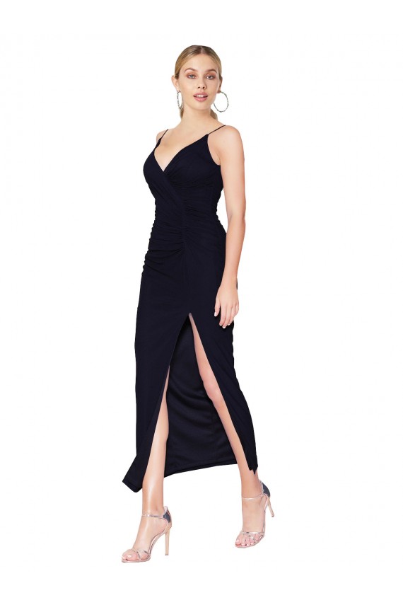Bleu marine foncé Sirène Col V Mousseline Courte Robes demoiselle d'honneur / Robes de soirée / Robes de cocktail à Vendre