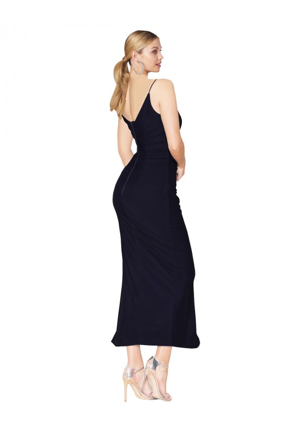 Bleu marine foncé Sirène Col V Mousseline Courte Robes demoiselle d'honneur / Robes de soirée / Robes de cocktail à Vendre