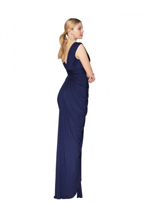 Bleu marine foncé Sirène Col V Mousseline Longue Formelles Robes demoiselle d'honneur / Robes de soirée / Robes de bal à Vendre