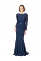 Bleu marine foncé Sirène Col bijou Balayage train Dentelle Longue Robes demoiselle d'honneur à Vendre