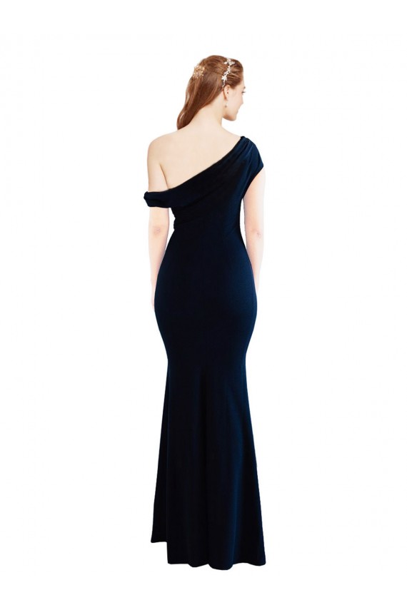 Bleu marine foncé Sirène Crêpe Stretch Longue Formelles Robes demoiselle d'honneur / Robes de soirée / Robes de bal à Vendre