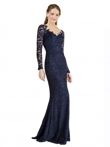 Bleu marine foncé Sirène Dentelle Longue Robes demoiselle d'honneur / Robes de bal à Vendre