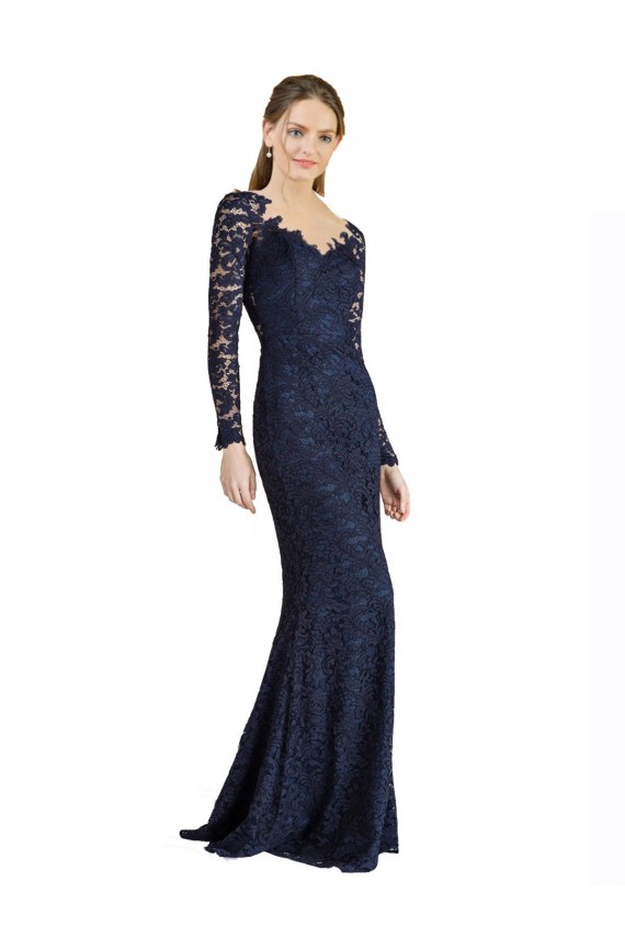 Bleu marine foncé Sirène Dentelle Longue Robes demoiselle d'honneur / Robes de bal à Vendre