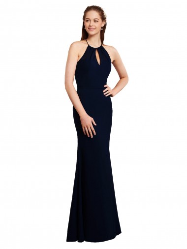 Bleu marine foncé Sirène Licou Mousseline Longue Robes demoiselle d'honneur à Vendre