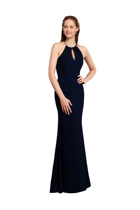 Bleu marine foncé Sirène Licou Mousseline Longue Robes demoiselle d'honneur à Vendre
