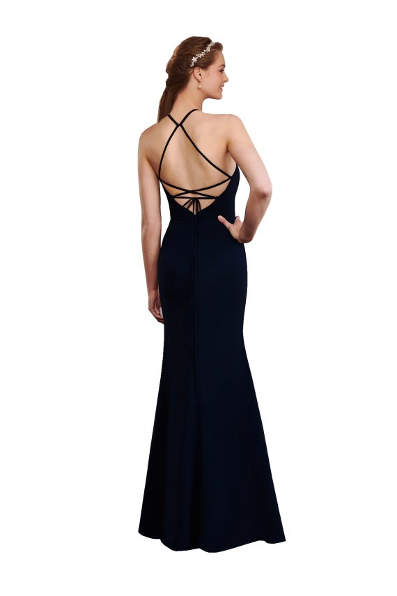 Bleu marine foncé Sirène Licou Mousseline Longue Robes demoiselle d'honneur à Vendre