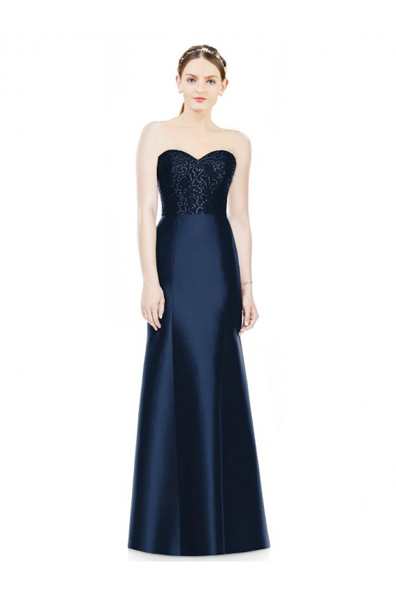 Bleu marine foncé Sirène Sans bretelle Satiné Longue Robes demoiselle d'honneur à Vendre