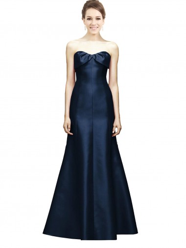 Bleu marine foncé Sirène Sans bretelle Satiné Longue Robes demoiselle d'honneur à Vendre