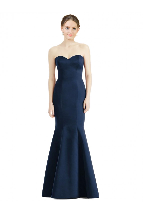 Bleu marine foncé Sirène Satiné Longue Robes demoiselle d'honneur à Vendre