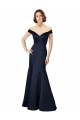 Bleu marine foncé Sirène Épaule Dénudée Col V Satiné Longue Robes demoiselle d'honneur / Robes de bal à Vendre