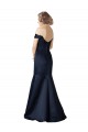 Bleu marine foncé Sirène Épaule Dénudée Col V Satiné Longue Robes demoiselle d'honneur / Robes de bal à Vendre