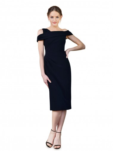 Bleu marine foncé Sirène Épaule Dénudée Crêpe Stretch Courte Robes demoiselle d'honneur / Robes de soirée / Robes de cocktail à Vendre