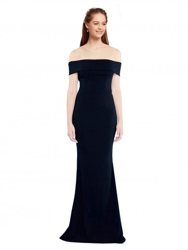Bleu marine foncé Sirène Épaule Dénudée Crêpe Stretch Longue Formelles Robes demoiselle d'honneur / Robes de soirée / Robes de bal à Vendre