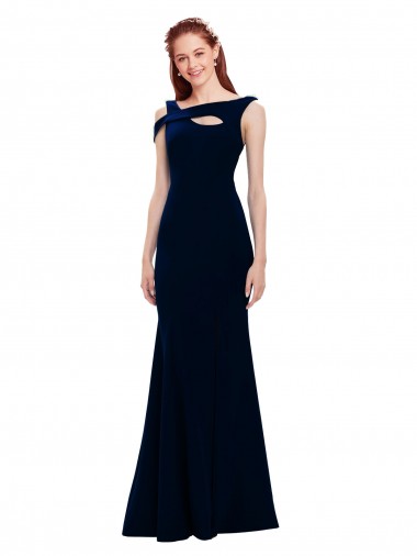 Bleu marine foncé Sirène Épaule Dénudée Crêpe Stretch Longue Formelles Robes demoiselle d'honneur / Robes de soirée / Robes de bal à Vendre