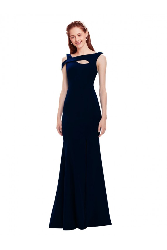 Bleu marine foncé Sirène Épaule Dénudée Crêpe Stretch Longue Formelles Robes demoiselle d'honneur / Robes de soirée / Robes de bal à Vendre