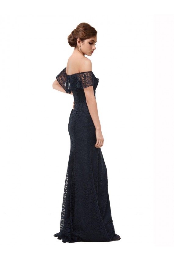 Bleu marine foncé Sirène Épaule Dénudée Dentelle Longue Robes demoiselle d'honneur / Robes de bal à Vendre