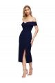Bleu marine foncé Sirène Épaule Dénudée midi Crêpe Stretch Courte Robes demoiselle d'honneur / Robes de soirée / Robes de cocktail à Vendre