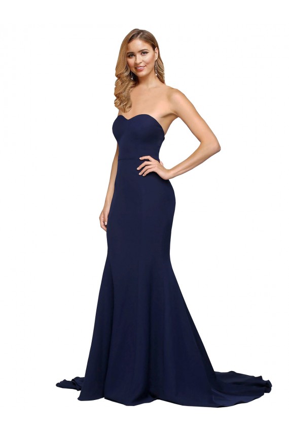 Bleu marine foncé Trapèze Balayage train Crêpe Stretch Longue Formelles Robes demoiselle d'honneur / Robes de soirée / Robes de bal à Vendre