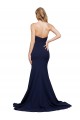Bleu marine foncé Trapèze Balayage train Crêpe Stretch Longue Formelles Robes demoiselle d'honneur / Robes de soirée / Robes de bal à Vendre