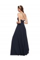 Bleu marine foncé Trapèze Bretelles spaghetti Col V Mousseline Longue Robes demoiselle d'honneur à Vendre