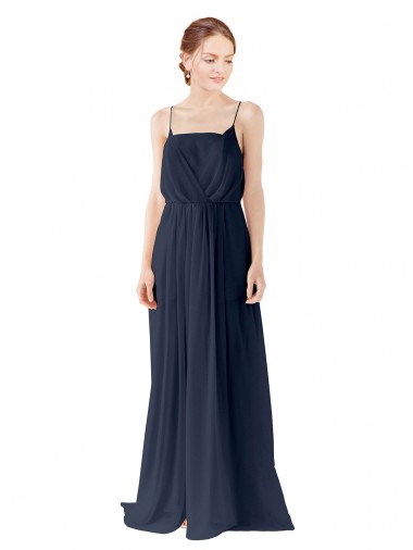 Bleu marine foncé Trapèze Bretelles spaghetti Mousseline Longue Robes demoiselle d'honneur à Vendre
