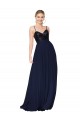 Bleu marine foncé Trapèze Bretelles spaghetti Mousseline Paillette Longue Robes demoiselle d'honneur / Robes de bal à Vendre