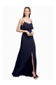 Bleu marine foncé Trapèze Bretelles spaghetti Scoop Mousseline Longue Robes demoiselle d'honneur à Vendre