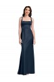 Bleu marine foncé Trapèze Col Carré Satiné Stretch Longue Formelles Robes demoiselle d'honneur / Robes de soirée / Robes de bal à Vendre