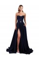 Bleu marine foncé Trapèze Col Haut Crêpe Stretch Longue Formelles Robes demoiselle d'honneur / Robes de soirée / Robes de bal à Vendre